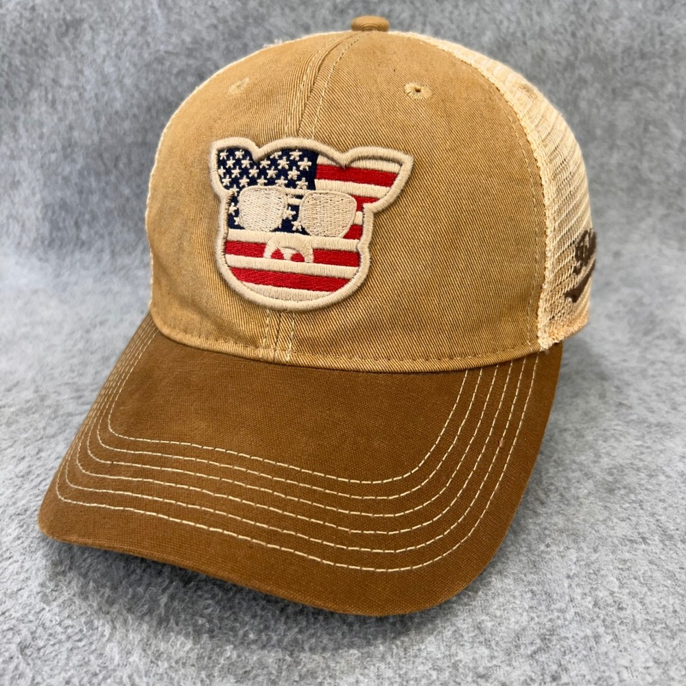 Islanders American Flag Pig Patch Mens Tan Legacy Trucker Hat Snapback OSFA